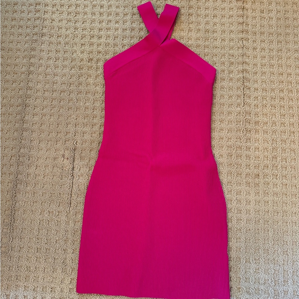 Aritzia Fuchsia Cross-Neck Midi Dress